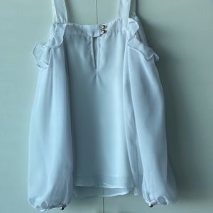 VaVa by Joy Han Cold Shoulder white blouse top - Size M - Sheer sleeves
